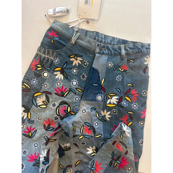 NWT Ashish Embellished Embroidered High Rise Straight Leg Jeans Blue Size Medium - Picture 4 of 7